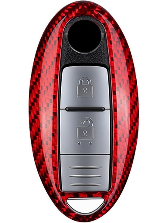 Sleek Carbon Fiber Key Fob Cover for Nissan Models - Smart Remote Case, Red